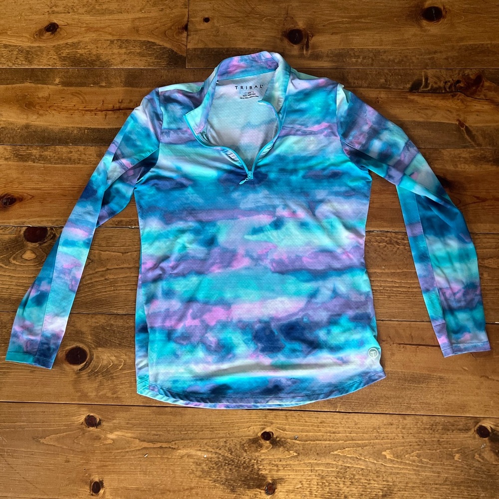Tribal Blue and Purple Tie-Dye Long Sleeve Shirt size Medium